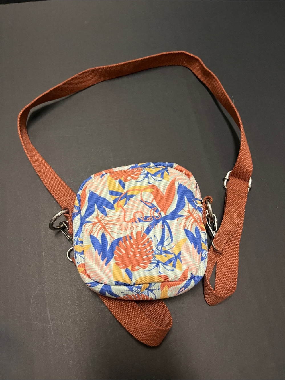 Ivory Ella tropical leaves mini zippered crossbody bag